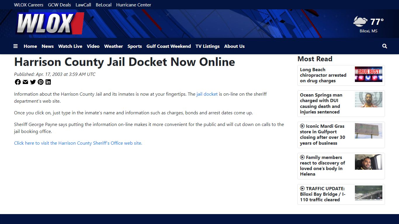 Harrison County Jail Docket Now Online - WLOX